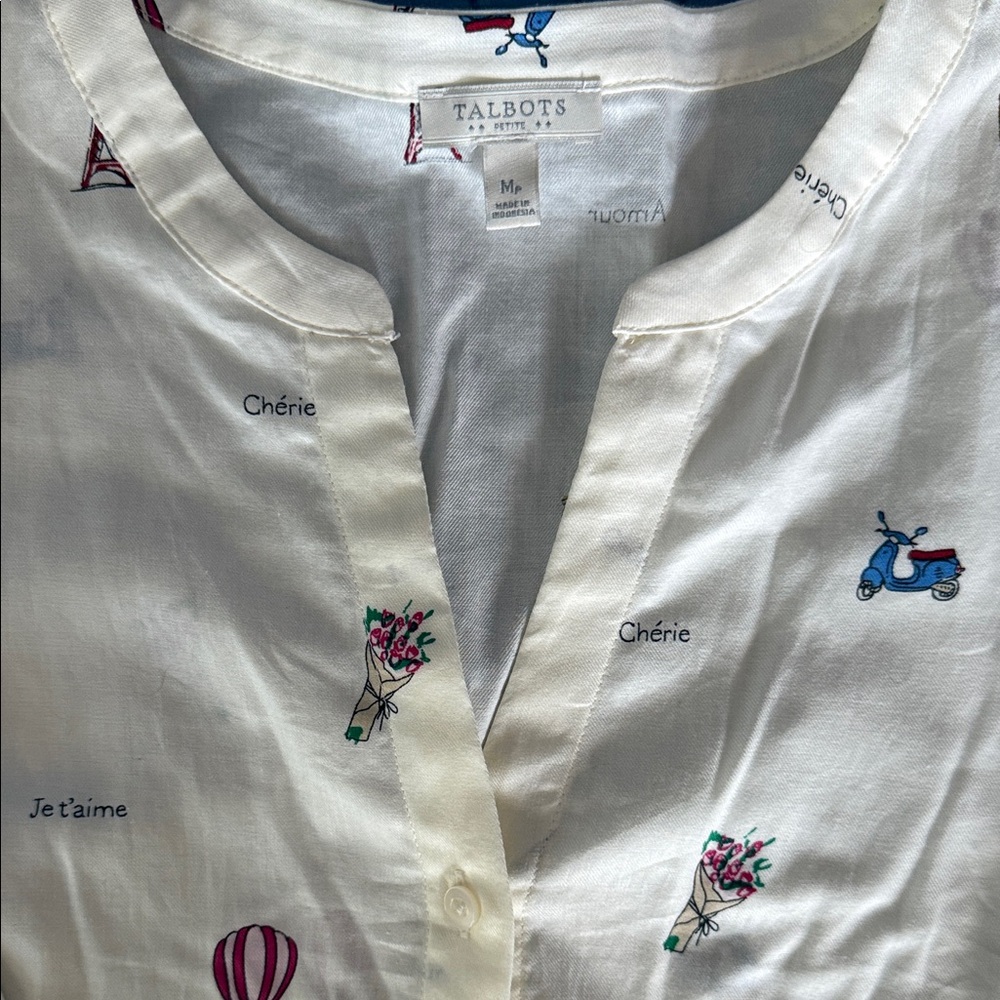 Talbots Cream women’s print Shirt 3/4 sleeve